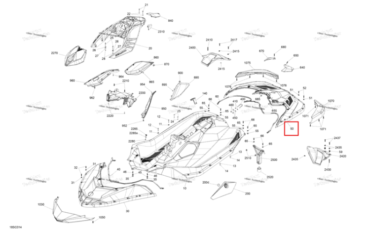 Глубокий чёрный Drilled задний Deck Sea-Doo Spark Trixx 2up (2023) (291005515)