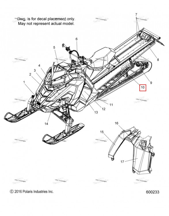 Наклейка тоннель AXYS правый оранжевый боковая панель Polaris 800 AXYS Pro RMK LE 155 (2017) (7184366)