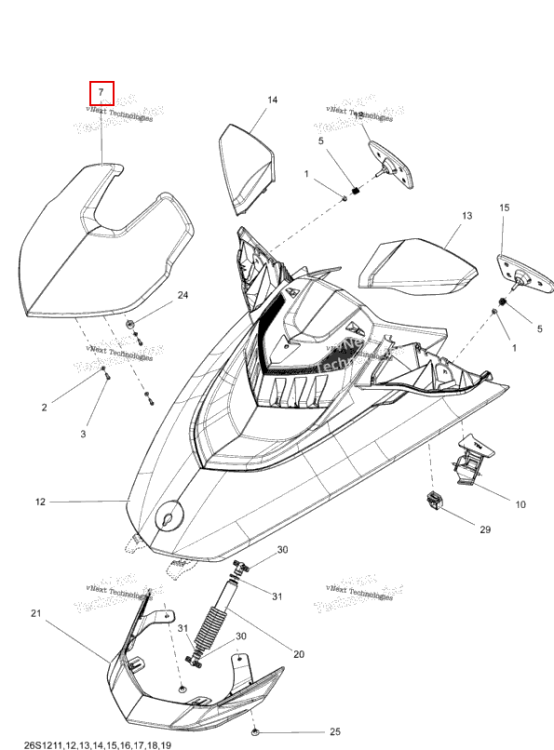 Передний верхний дефлектор жёлтый × XRS Sea-Doo RXT-X 260 RS (2012) (269501888)