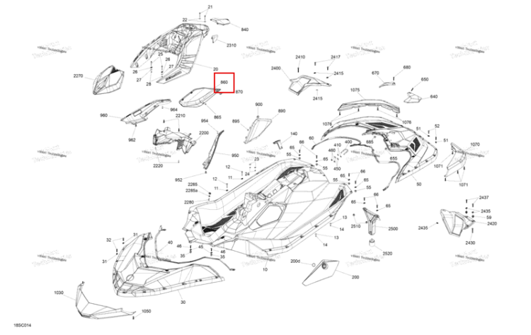 Правый литой Knee накладка Sea-Doo Spark Trixx 2up (2023) (291005094)