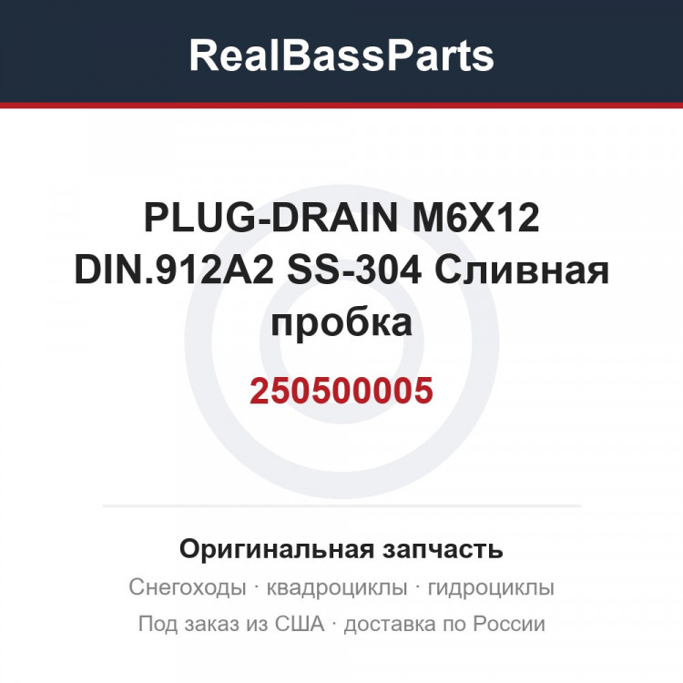 250500005 PLUG-DRAIN M6X12 DIN.912A2 SS-304  Сливная пробка