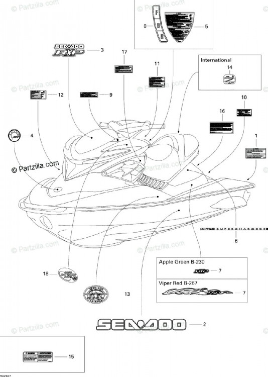 219902400 DECALQUE DEFLEC*DEFLECTOR DECAL  Наклейка дефлектора SEA-DOO RXP
