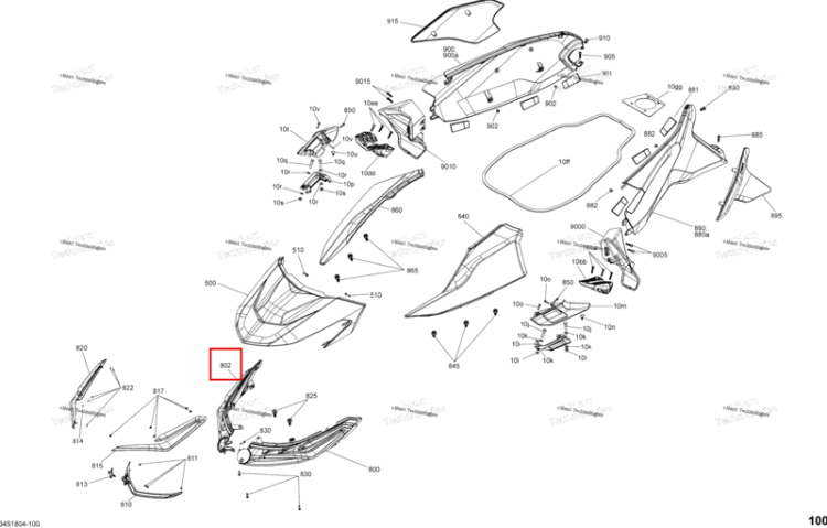 Правый передний решётка Sea-Doo RXT 300 (2018) (291004610)