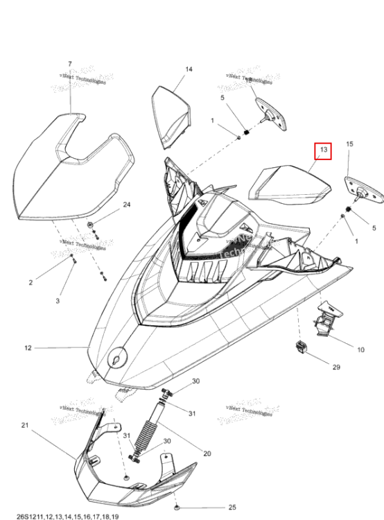 Чёрный левый зеркало корпус × XRS Sea-Doo RXT-X 260 RS (2012) (269501772)