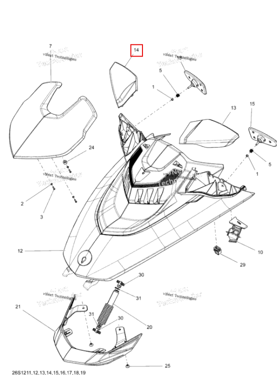 Чёрный правый зеркало корпус × XRS Sea-Doo RXT-X 260 RS (2012) (269501771)