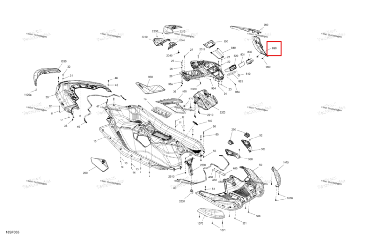 Bright белый правый Knee накладка Sea-Doo Spark 900 ACE Base (2026) (291006479)