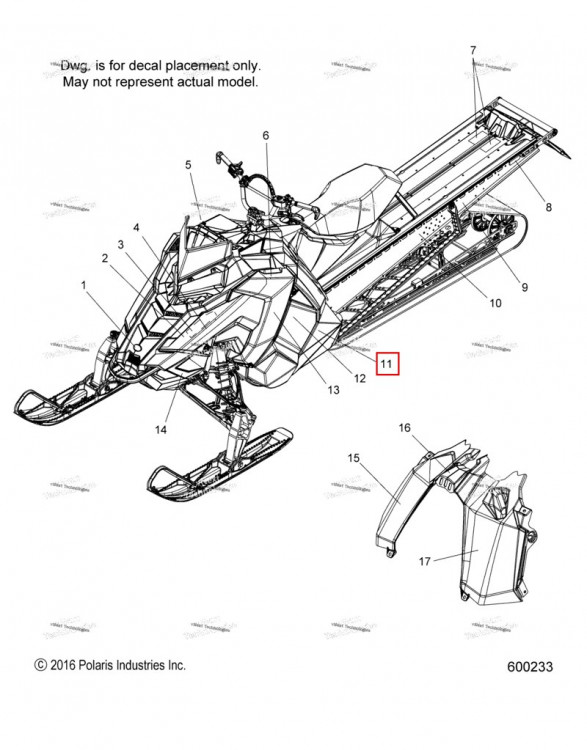 Наклейка крыло 800 правый чёрный / серебристый боковая панель Polaris 800 AXYS Pro RMK LE 155 (2017) (7183666)