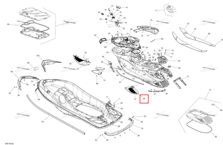 Левый LATERAL задний облицовка Sea-Doo RXT (2016) (291002739)