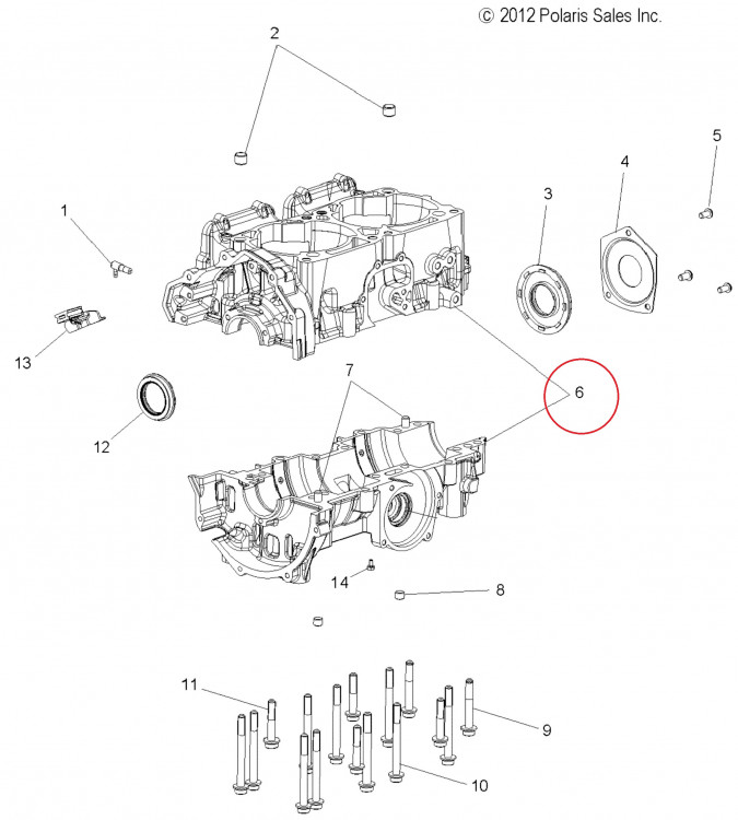 2205174 Картер двигателя в сборе для снегоходов Polaris 800 RMK 2013-2016" 2204902