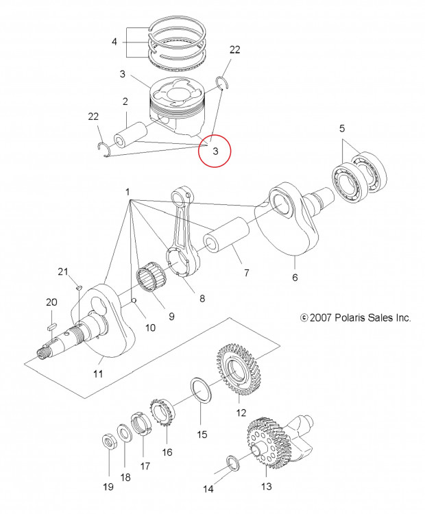 3087223 Поршень +0.50 mm 2-й ремонт в сборе для квадроциклов Polaris SPORTSMAN 500 3087223