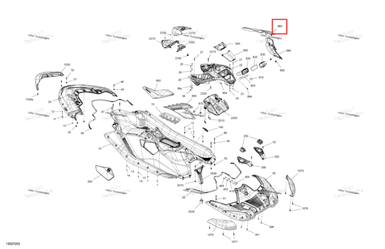 Can Am красный правый корпус панель Sea-Doo Spark 900 ACE Base (2026) (291005947)