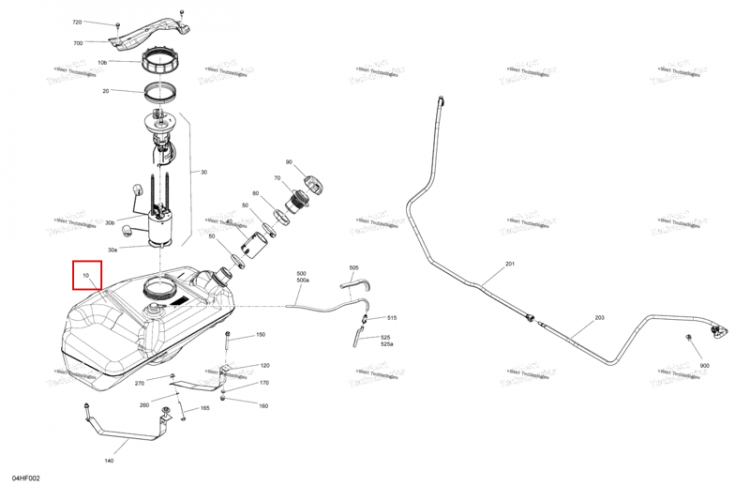Топливный бак в сборе включает 10 to 10 b Can-Am Maverick Turbo RR XRS (2026) (709001456)