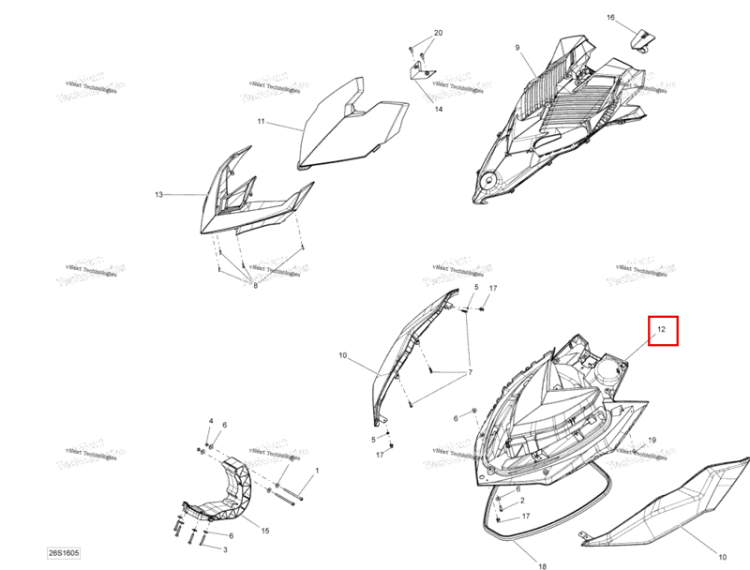 Глубокий чёрный Storage крышка нижний Sea-Doo RXP (2016) (269502196)
