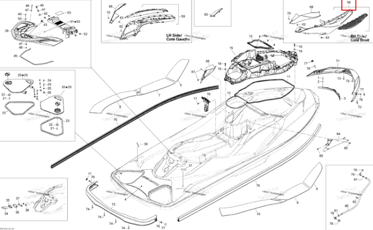 Правый передний крышка в сборе Sea-Doo GTX 215 (2012) (291003508)