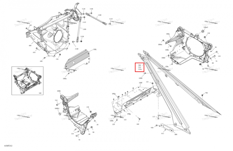 Глубокий чёрный правый задний Diagonal поперечный Member включает 910 to 910 a Ski-Doo Summit X 850 E-TEC Turbo R (2026) (518336218)