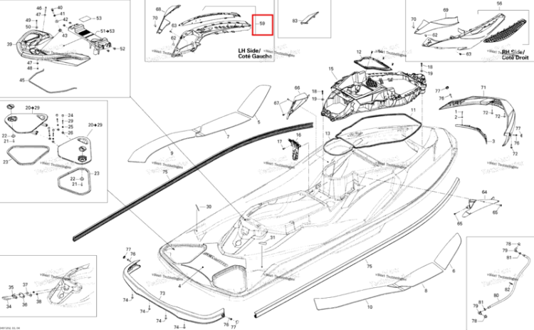 Левый передний крышка в сборе Sea-Doo GTX 215 (2012) (291003511)