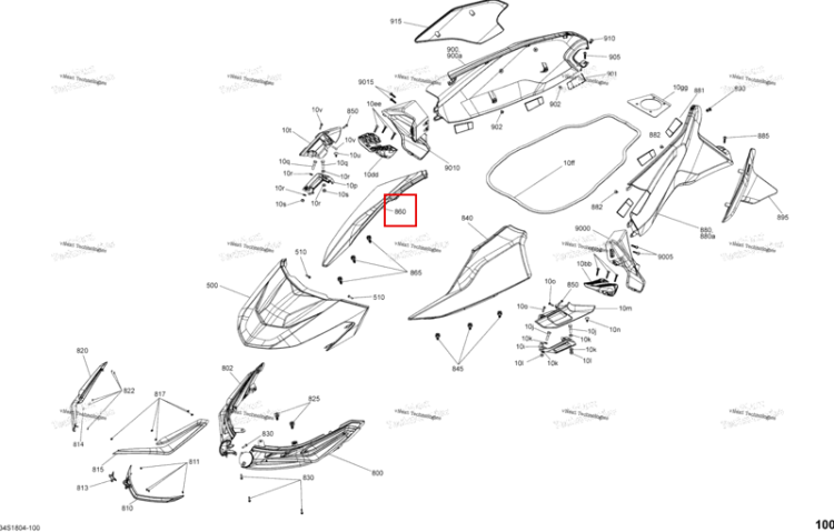 Iceland серый правый передний корпус панель Sea-Doo RXT 300 (2018) (291004775)