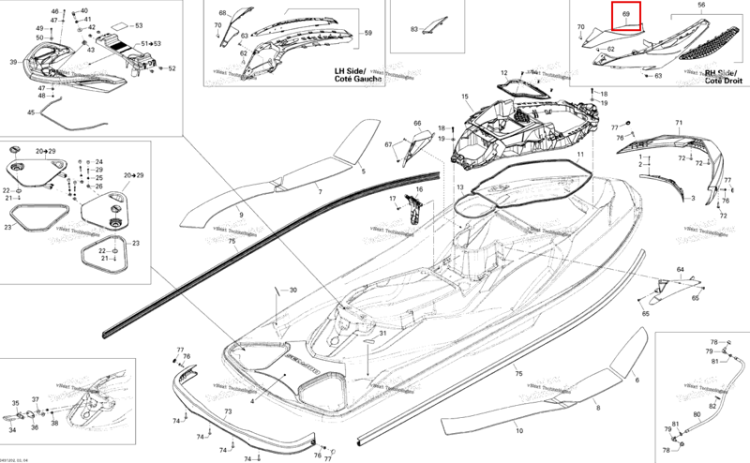 Правый верхний корпус крышка крышка Sea-Doo GTX 215 (2012) (291003516)