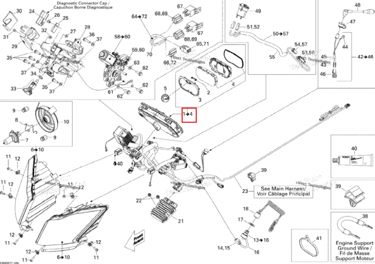 Спидометр в сборе включает 1 to 4 Ski-Doo GTX LE 1200 4-TEC (2009) (515176755)