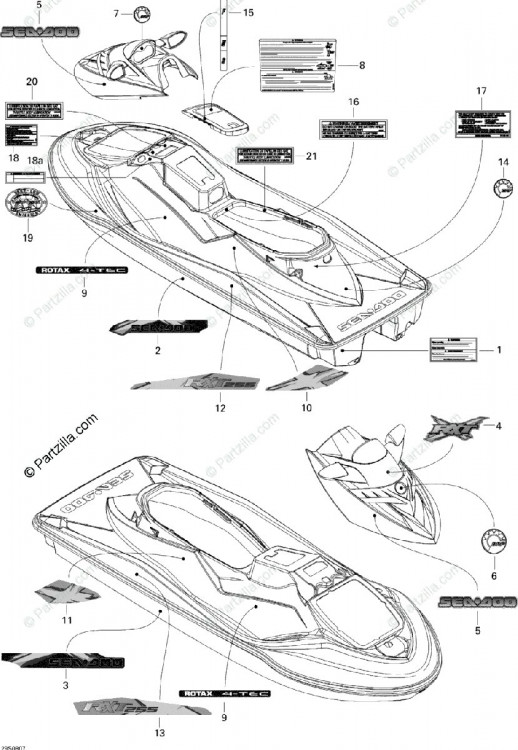 219902872 DECALQUE DR.   *RH.DECAL  Наклейки "Sea-Doo" из полимерного материала, самоклеящиеся для гидроциклов