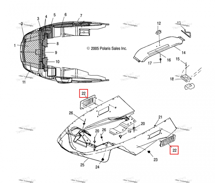 LOUVERED GRILL глянцевый чёрный Polaris Widetrak LX (2006) (5430958-070)