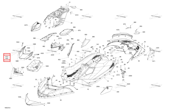 Чёрный передний дефлектор комплект Sea-Doo Spark 90 2up (2023) (295100865)
