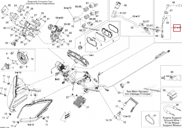 Visor заглушка жгут включает 42 to 46 Ski-Doo GTX LE 1200 4-TEC (2009) (515175799)