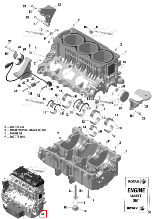 REBUILT двигатель длинный блок 1603 XHO Sea-Doo RXP 300 (2018) (421000740)
