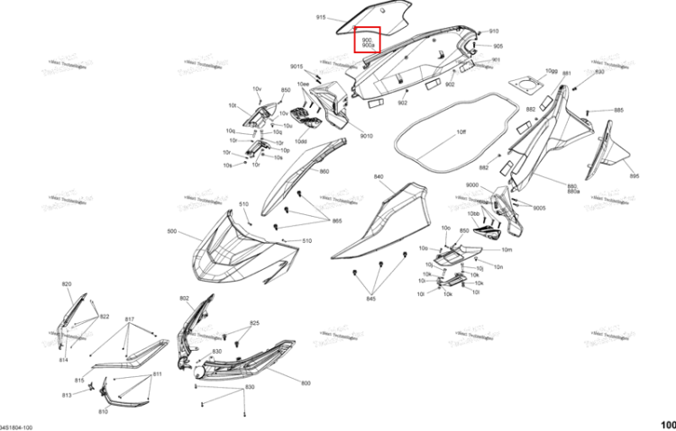 Iceland серый правый центральный корпус панель Sea-Doo RXT 300 (2018) (291004784)