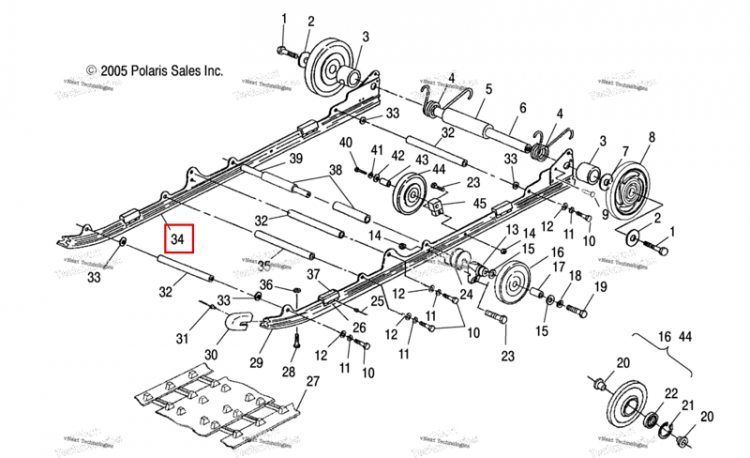 Рейлинг в сборе правый включает 26,30 37 Polaris Widetrak LX (2006) (1540752)