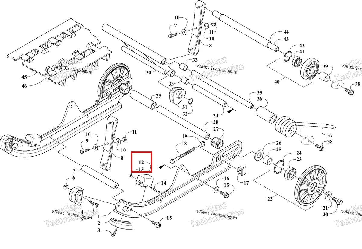 Деталь 0104-631 на схеме узла 2026 Ski-Doo MXZ 120 Rear Suspension Arm