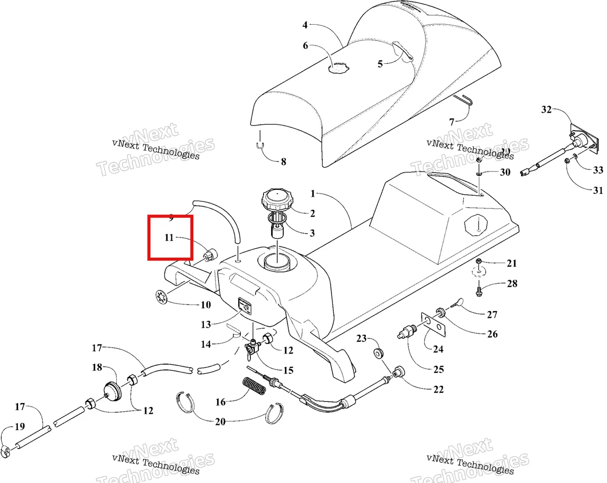 Деталь 0116-469 на схеме узла 2026 Ski-Doo MXZ 120 Gas Tank, Seat And Taillight
