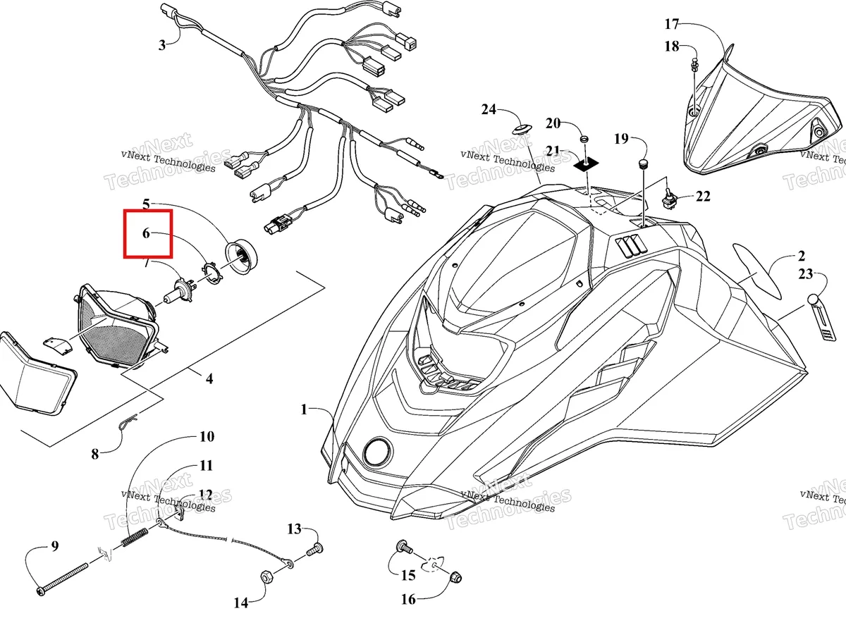 Деталь 0409-097 на схеме узла 2026 Ski-Doo MXZ 120 Hood, Headlight And Windshield