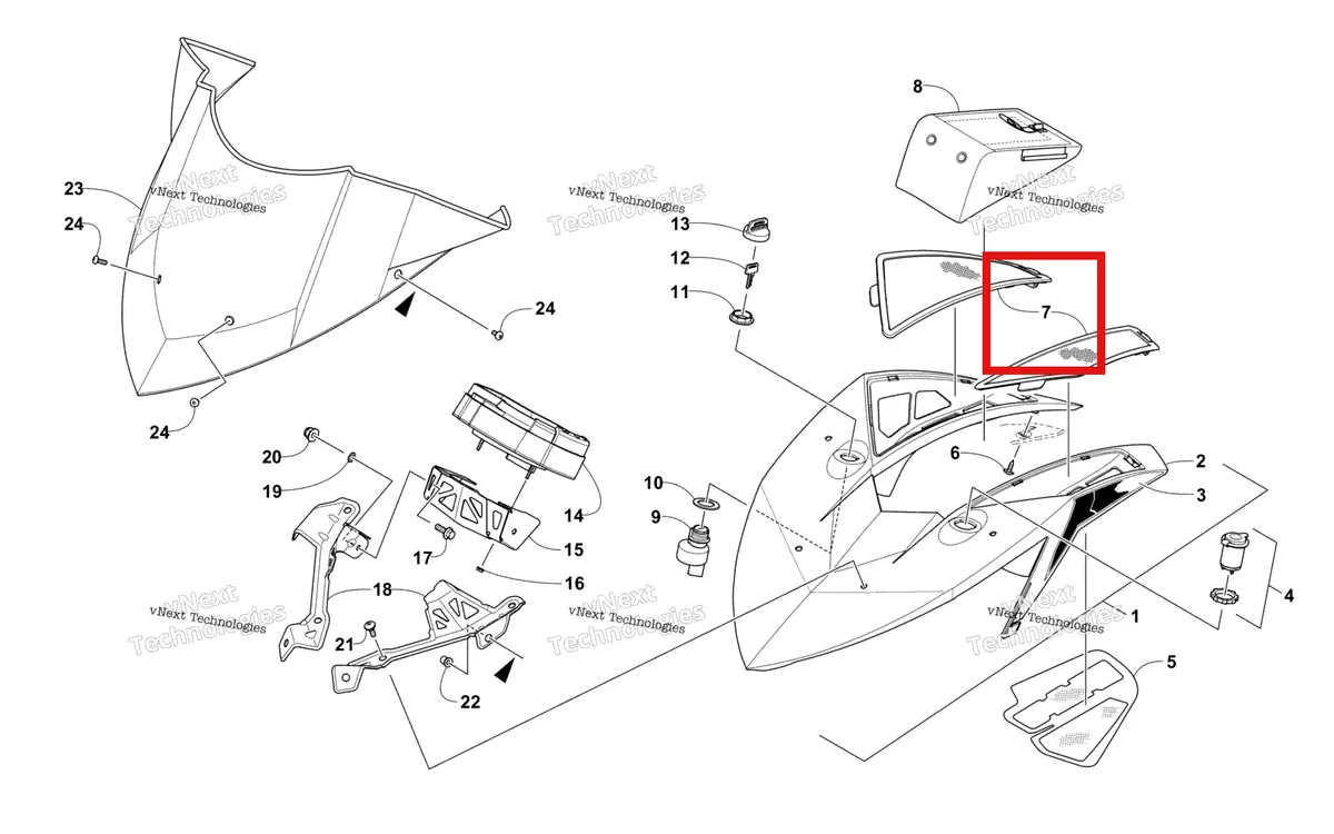 Деталь 0608-737 на схеме узла Windshield And Instruments Assemblies