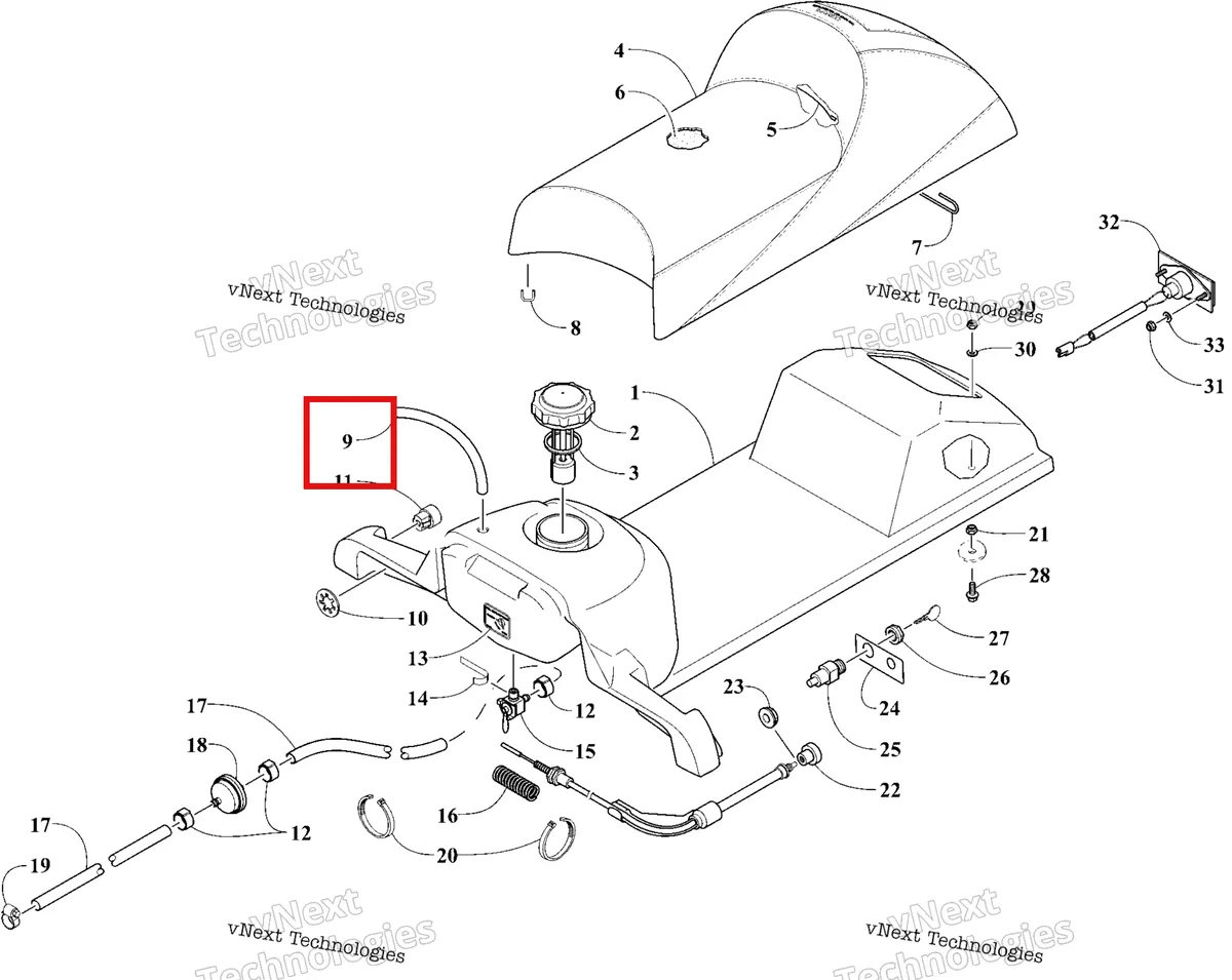 Деталь 0610-960 на схеме узла 2026 Ski-Doo MXZ 120 Gas Tank, Seat And Taillight
