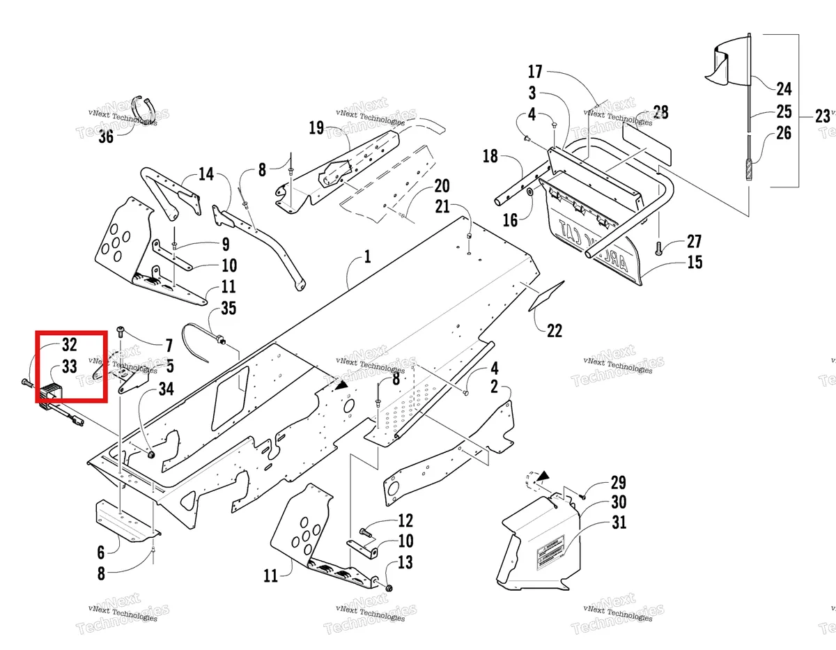 Деталь 0630-001 на схеме узла Chassis, Footrest, And Rear Bumper Assembly