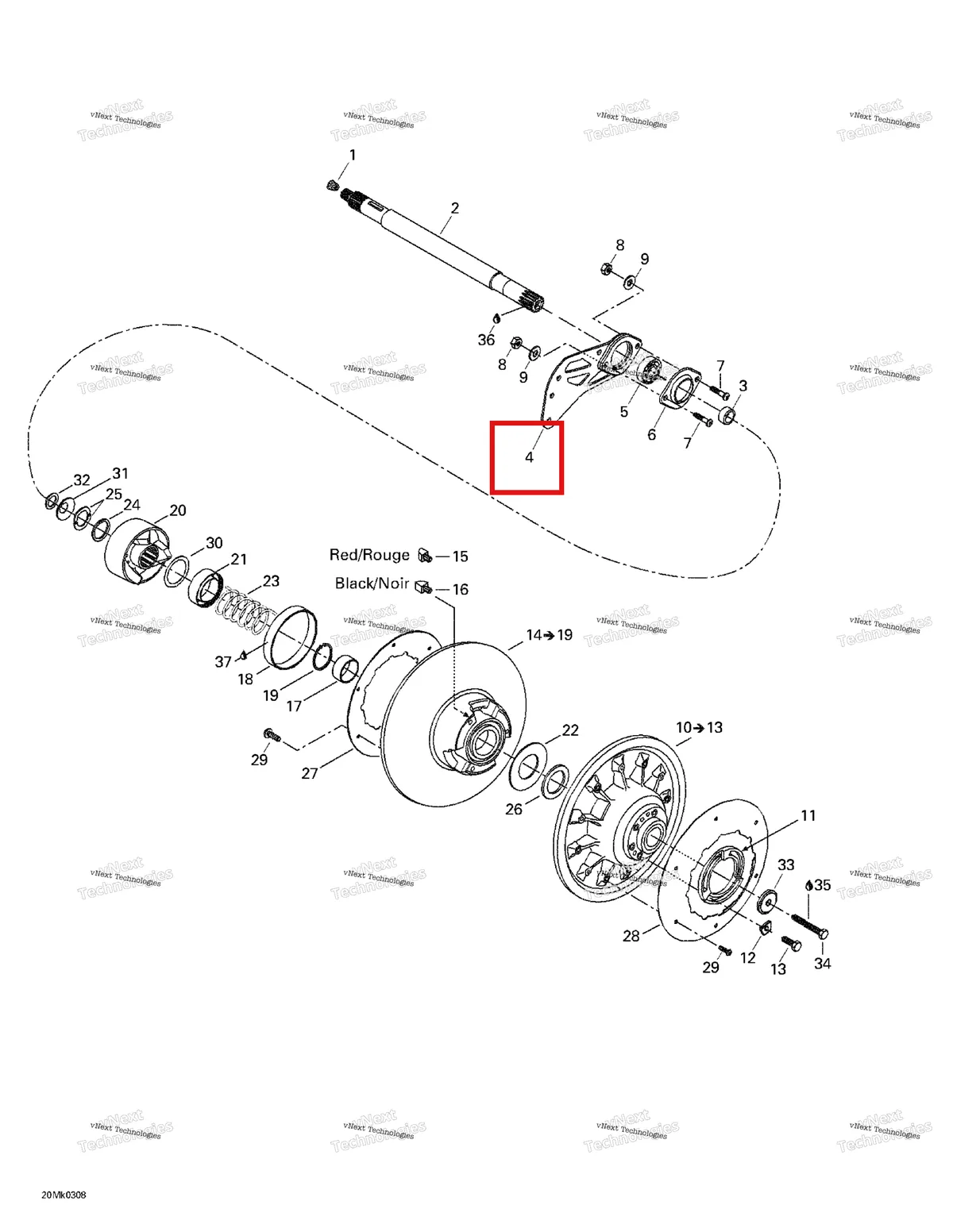 Деталь 080039300 на схеме узла 2003 Ski-Doo Mach Z Driven Pulley