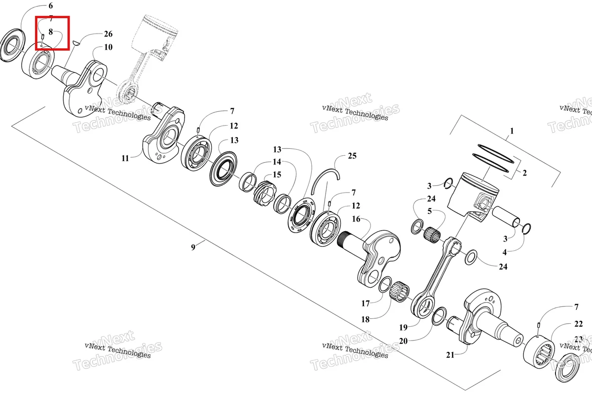 Деталь 0932-030 на схеме узла G8 BLACK DUSK PURPLE CANADA (S2026CMJSSCNP) Piston And Crankshaft