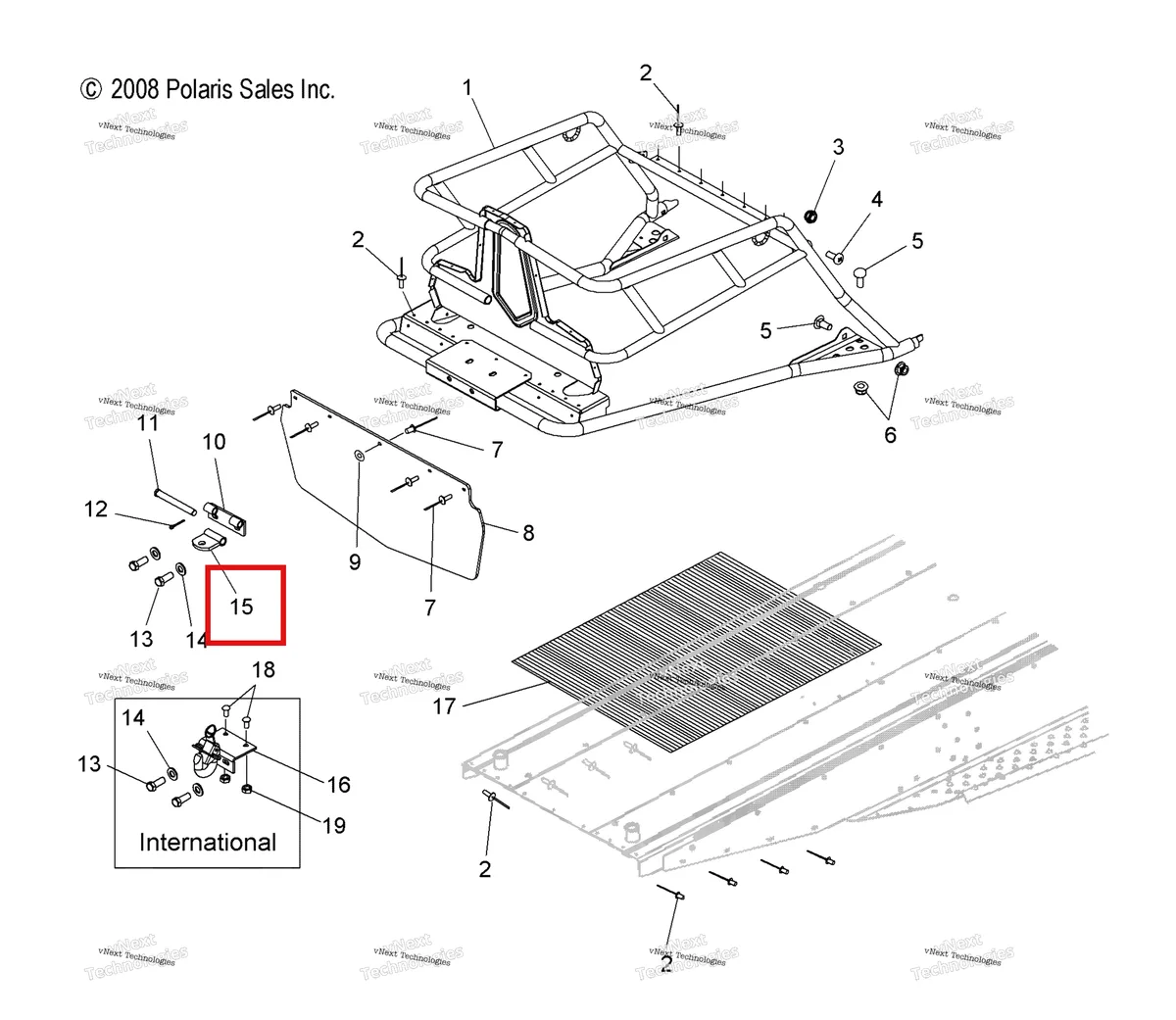Деталь 1011518-067 (Сварной HITCH U S чёрный Polaris Widetrak LX (2006) (1011518-067)) на схеме узла Body, Rear Rack & Snowflap