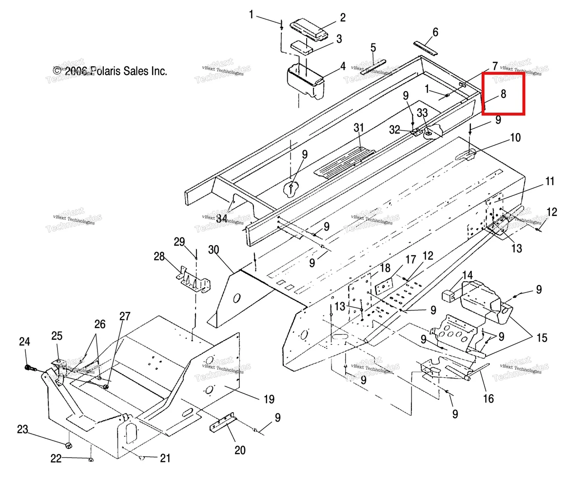 Деталь 1011947-067 (RISER сиденье в сборе Polaris Widetrak LX (2006) (1011947-067)) на схеме узла Tunnel