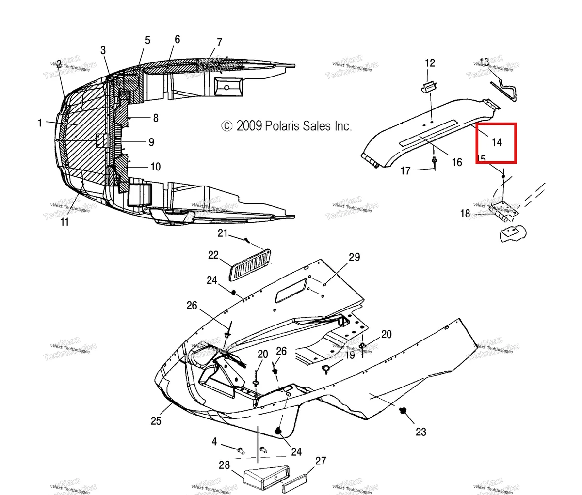 Деталь 1012557 (Защита в сборе вариатор Polaris Widetrak LX (2006) (1012557)) на схеме узла Body, Nosepan & Foil