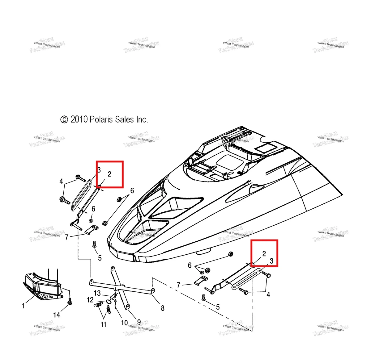 Деталь 1012750 (Петля левый верхний Polaris Widetrak LX (2006) (1012750)) на схеме узла Body, Hood Hinge & Brace Asm. (49Snowhoodmtg11widelx
