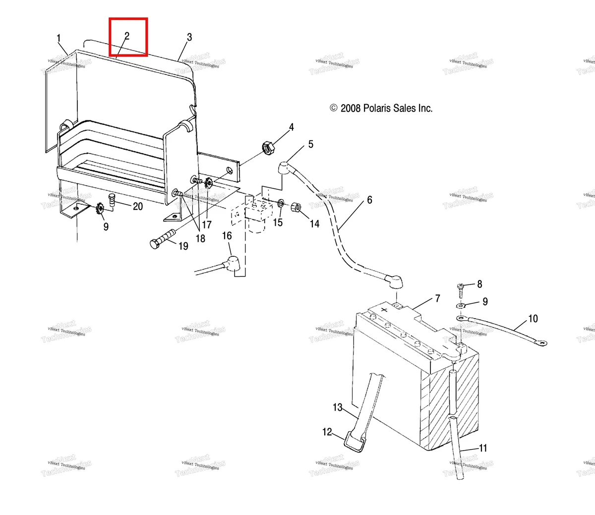 Деталь 1012909-067 (Аккумулятор коробка чёрный Polaris Widetrak LX (2006) (1012909-067)) на схеме узла Electrical, Battery