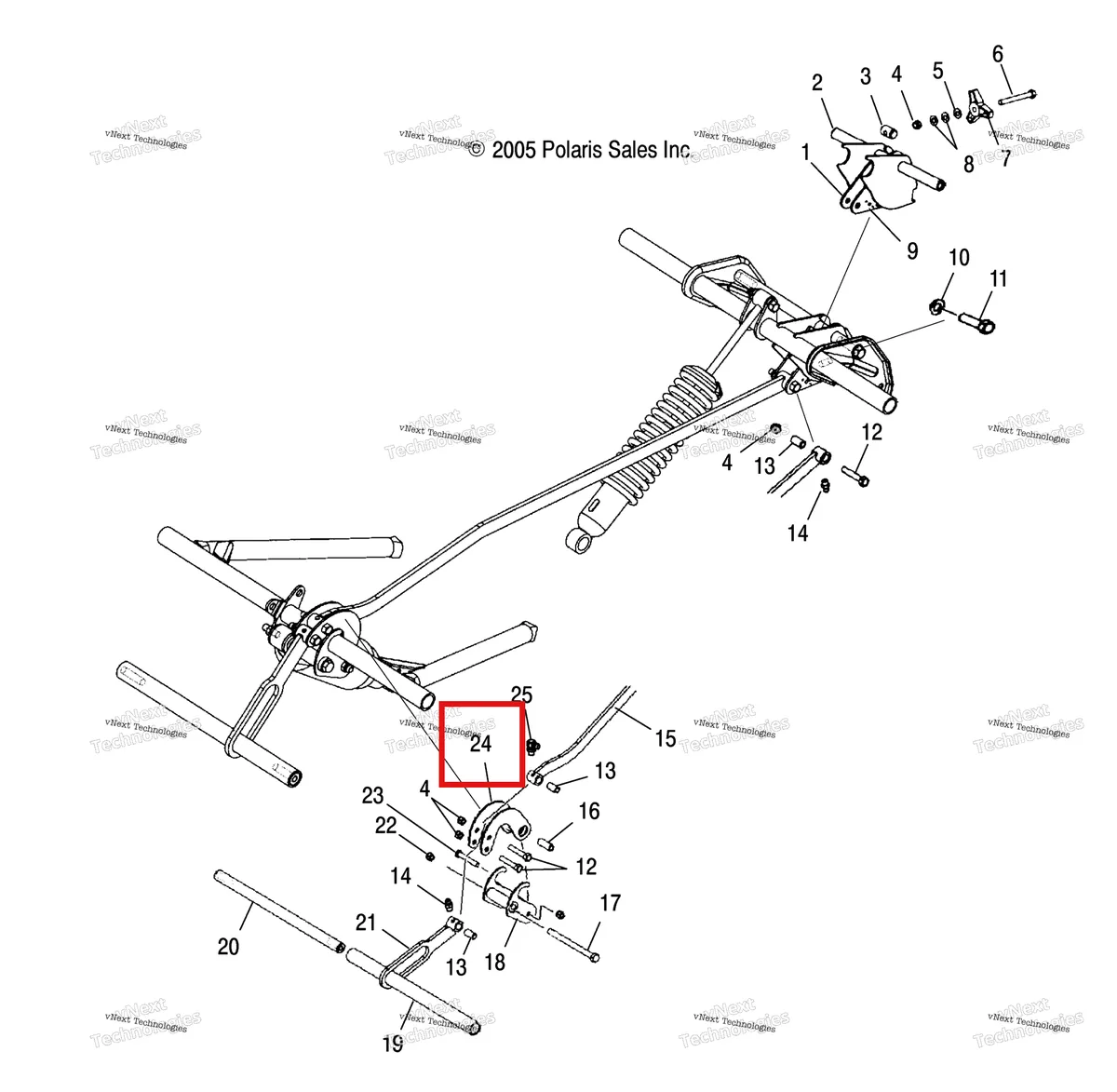 Деталь 1013389 (Сварной COUPLER LINK INSIDE Polaris Widetrak LX (2006) (1013389)) на схеме узла Suspension, Coupler Link