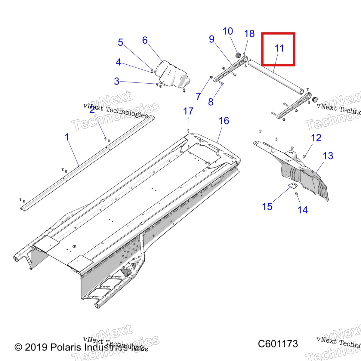 Деталь 1017850-485 (В сборе бампер RR RMK CF MBLUE включает 7,8 10,11 Polaris 800 AXYS Pro RMK LE 155 (2017) (1017850-485)) на схеме узла 2020 Polaris 850 AXYS PRO-RMK 163/163 3