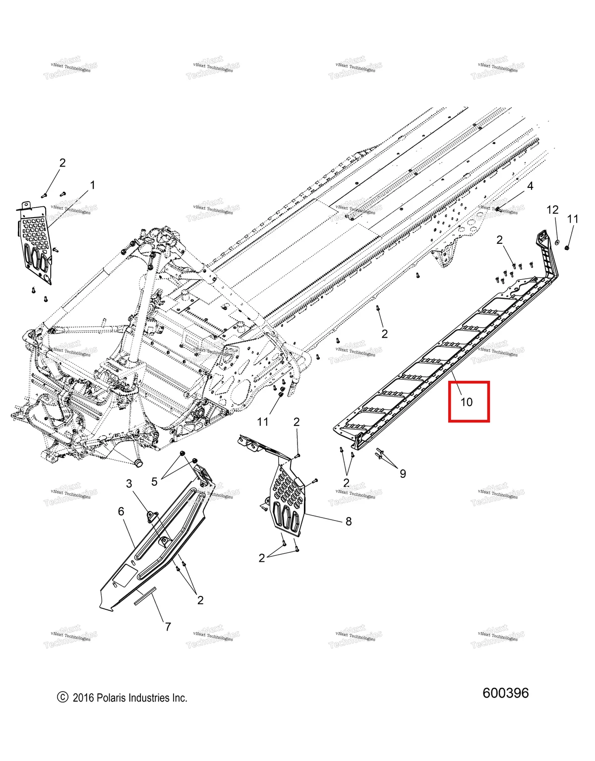 Деталь 1019345-458 (Подножка в сборе левый MA Polaris 800 AXYS Pro RMK LE 155 (2017) (1019345-458)) на схеме узла Chassis, Clutch Guard & Footrests All Options