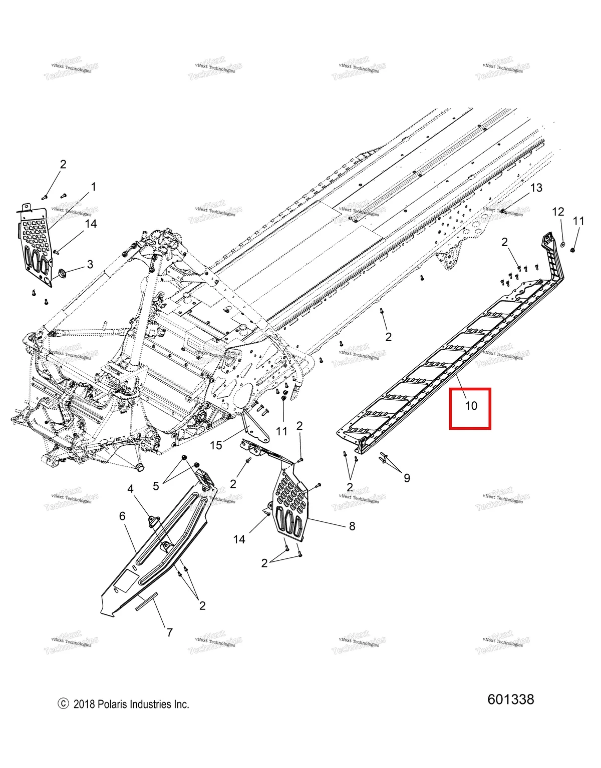 Деталь 1019346 (Подножка в сборе правый Polaris 800 AXYS Pro RMK LE 155 (2017) (1019346)) на схеме узла Chassis, Clutch Guard, Footrests, Running Boards All Options