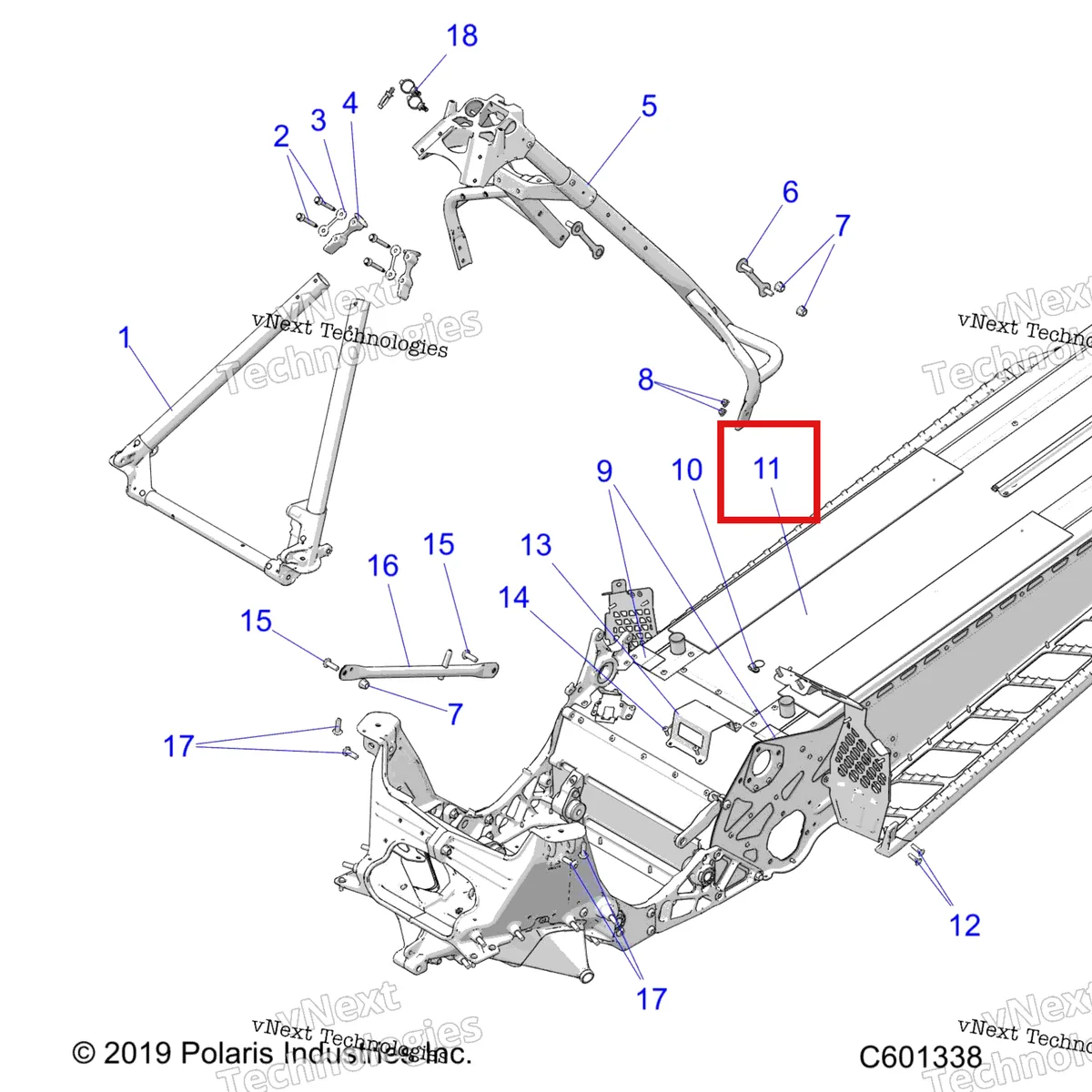 Деталь 1019350-485 (Discontinued снежный обратный Polaris 800 AXYS Pro RMK LE 155 (2017) (1019350-485)) на схеме узла Chassis, Chassis Asm. & Over Structure All Options