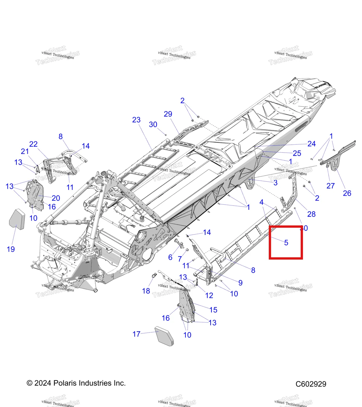 Деталь 1027896-801 на схеме узла Chassis, Footrests, And Running Boards