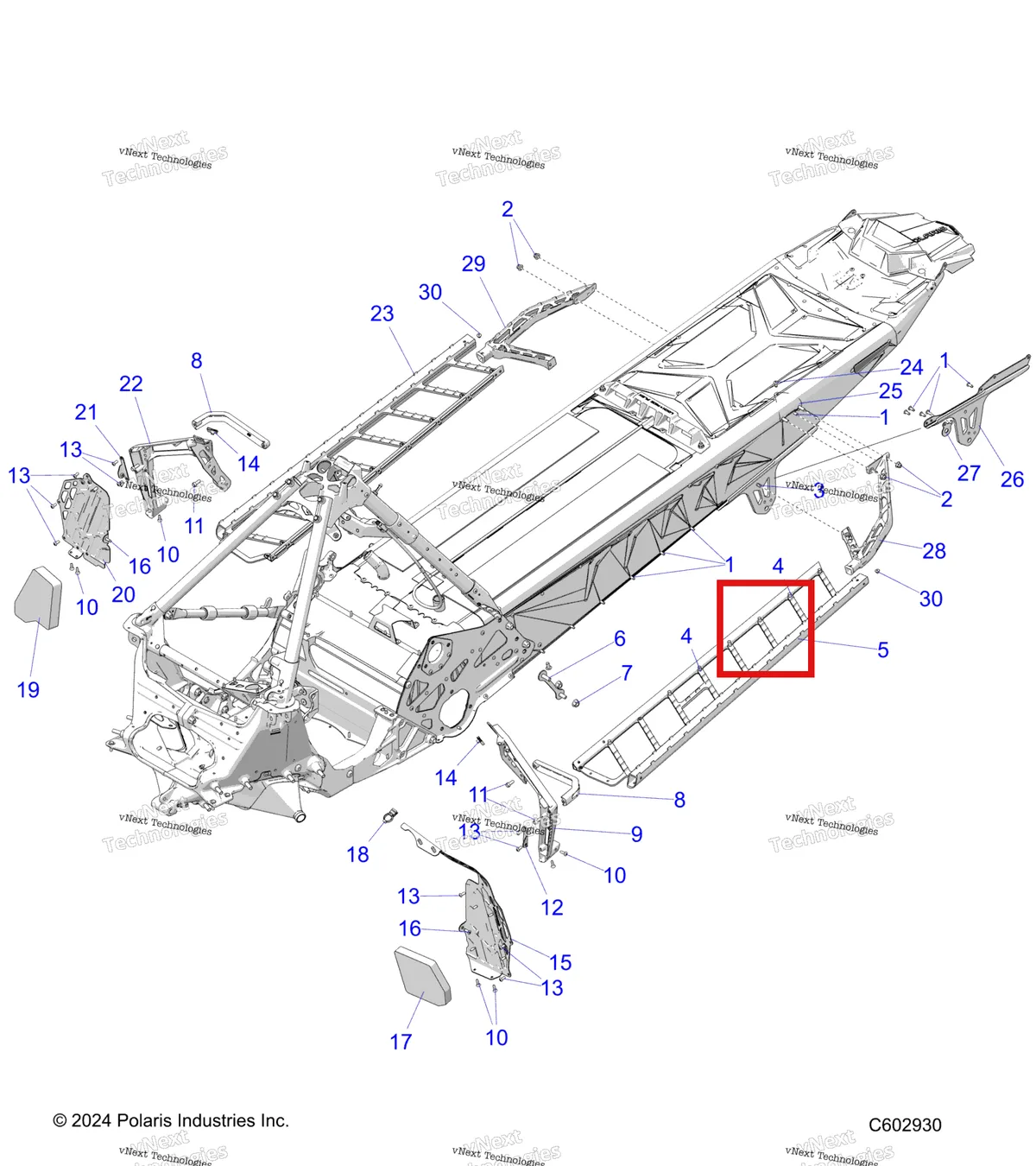 Деталь 1027897-801 на схеме узла Chassis, Footrests, And Running Boards